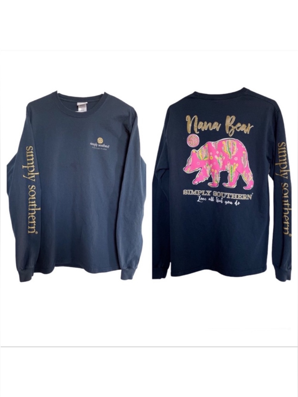 Simply Southern Shirt Top Nana Bear Medium Long Sleeves